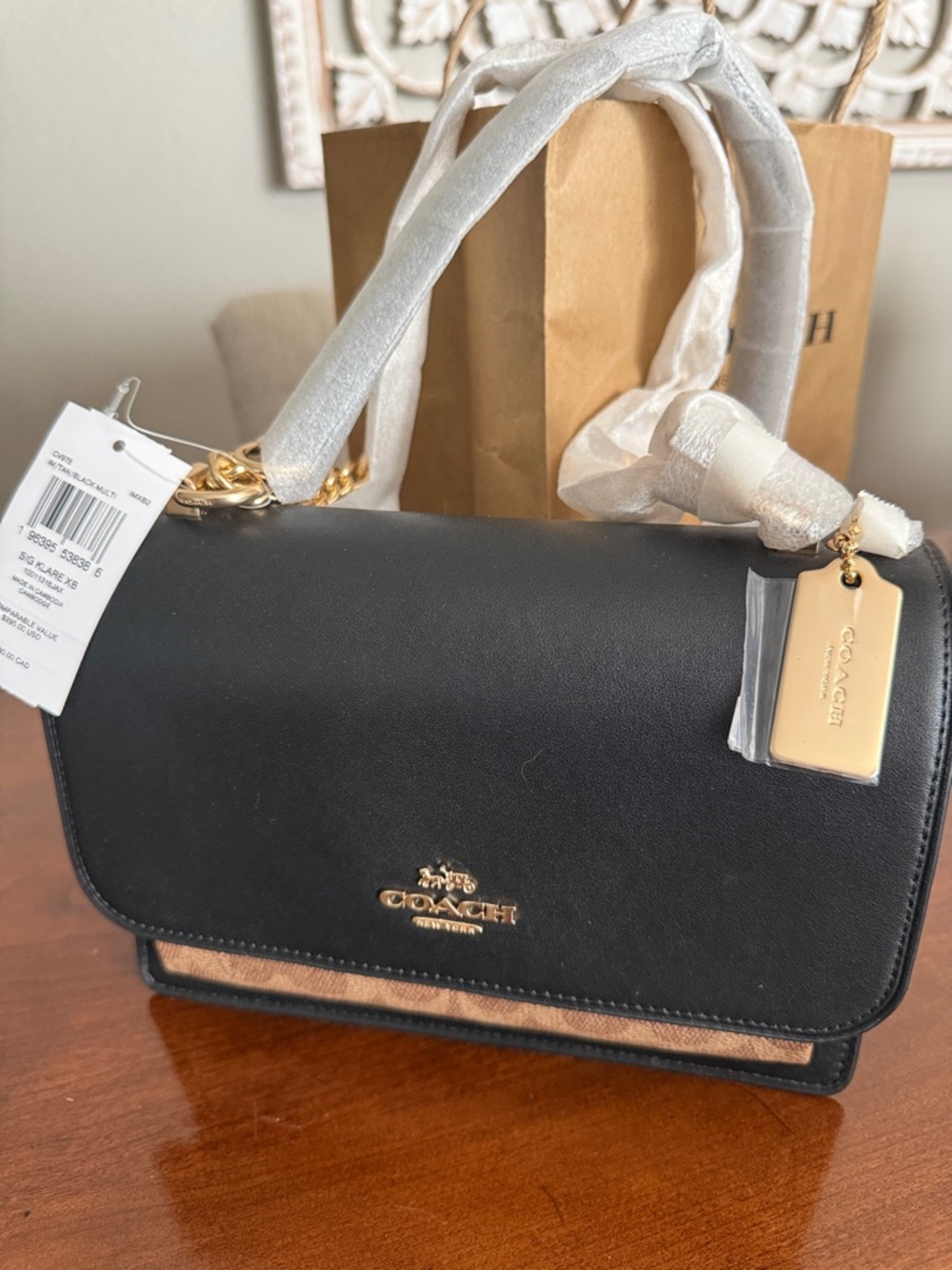 COACH Klare Black and Brown Signature-Trim Chain Crossbody NWT - Picture 15 of 15